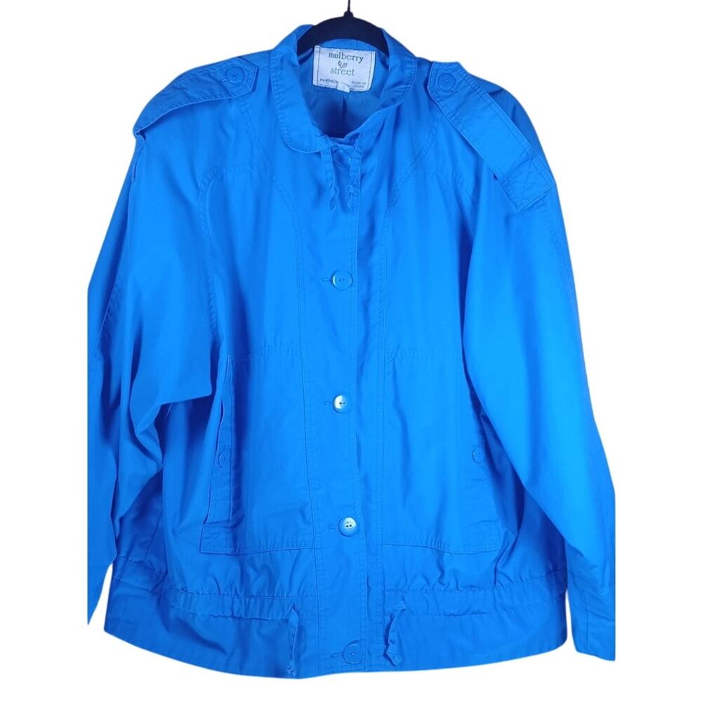 Vintage 80s Mulberry Street Blue Oversized Windbreaker Jacket Women's Size Large